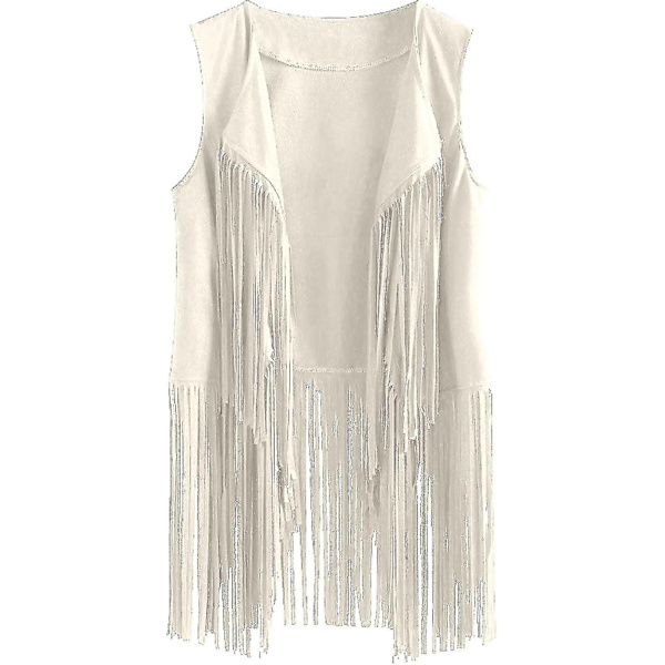 70-tals Toppar Kompatibla Kvinna Cowgirl Skjorta Disco Fringe Väst Jacka-Perfekt Beige L