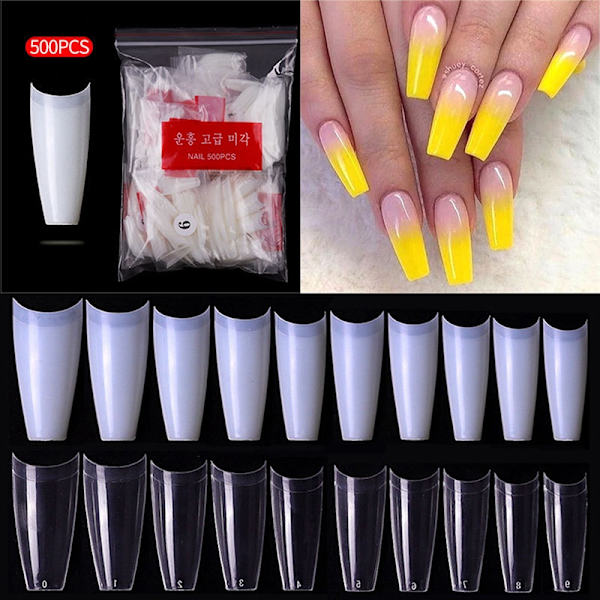 500 stk fransk T-form falske akryl negle kunst tips UV falsk negle - Perfet Transparent