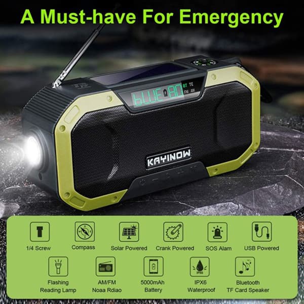 5000mAh Vevradio Vattentät Nödradiotelefon Solcellshögtalare - Perfet green