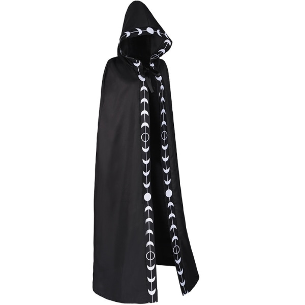 Unisex månefaser broderi hettekappe Mystisk middelalderrenessanse lang kappe - Perfet black XL