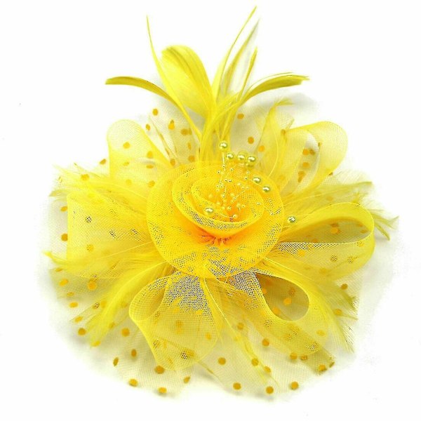 Höyhenhattu Fascinator Alice-hiuspanta Clip Naisten Hää Royal Ascot Kilpailut-Täydellinen Yellow