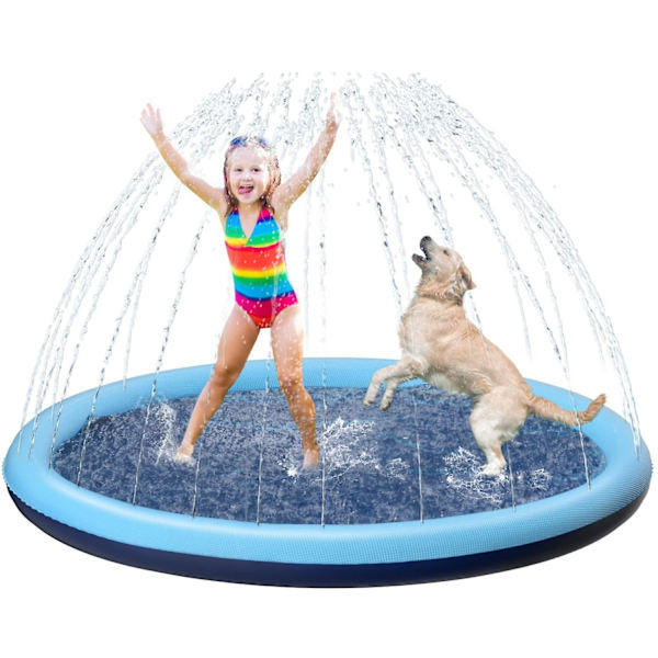 Sprinklermatte for barn og hunder, ekstra stor sprinklermatte, sklisikker tykk sprinkler hundebasseng sommer utendørs vannspill for hagen - Perfekt 150cm