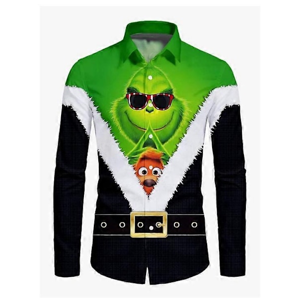 Herrar Business Casual Långärmad Skjorta Glimmande Guldträdälg Tryck Julskjorta-Perfekt green22 4XL