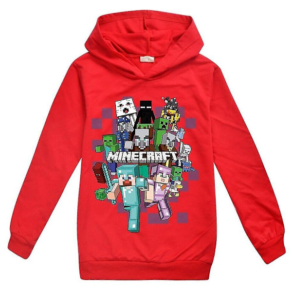 Lasten pojat tytöt Minecraft Print Hoodie Casual pitkähihainen huppari Topit 5-12 vuotta-Perfet Red 9-10 Years