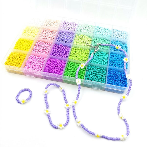 24 Places Multicolor Paint Beads Glasperler Sæt Box Perler til DIY armbånd og halskæder - Perfet
