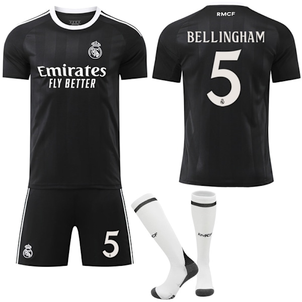 25-26 Real Madrid Lasten Aikuisten Musta Jalkapalloharjoittelu Jersey Setti (Sisältää Sukat)- Perfet No.5 Bellingham 26
