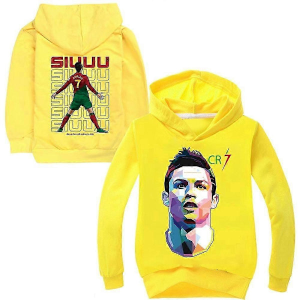Cristiano Ronaldo Hoodie VM-drakt nr. 7 Julegaver Fotballstjerne Hoodie Jenter Gutter Hettestropp Genser Topper Barn Tenåringer-Perfekt Yellow 3-4years