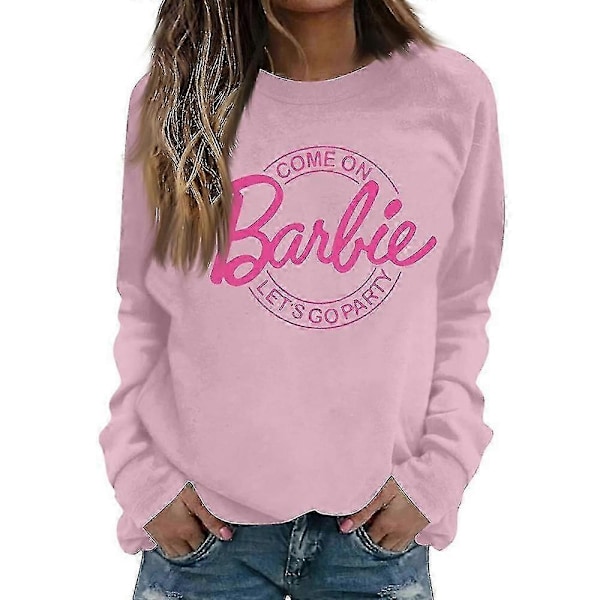 Unisex Barbie-tema Tröja Trendig Tryckt Rosa Power Långärmad Pullover Sweatshirt-Perfekt Pink M