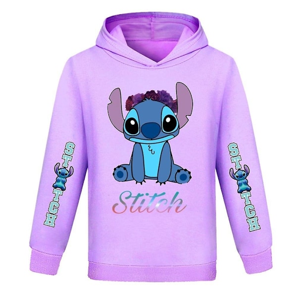 Kids Girls Boys Lilo and Stitch Printed Hoodies Casual Sweatshirt Long Sleeve Pullover Hooded Tops-Perfet Purple 13-14 Years