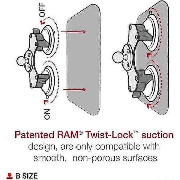 Twist-Lock Dubbel Sugkoppsfot med Kulled RAM-B-189B-202U med B Storlek 1' Kulled - Perfekt