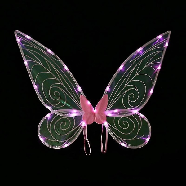 Fairy Wings til piger Voksne Light Up Sommerfuglevinger Led Fairy Wings til børn Kvinder Halloween Cosplay - Perfet Pink