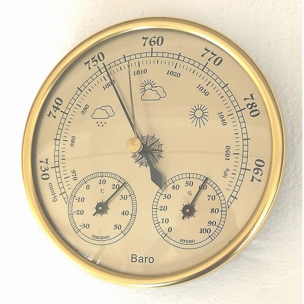 Barometer, værstasjon med barometer og hygrometertermometer, 3 i 1 veggmontert analog værstasjon for innendørs bruk - Perfet