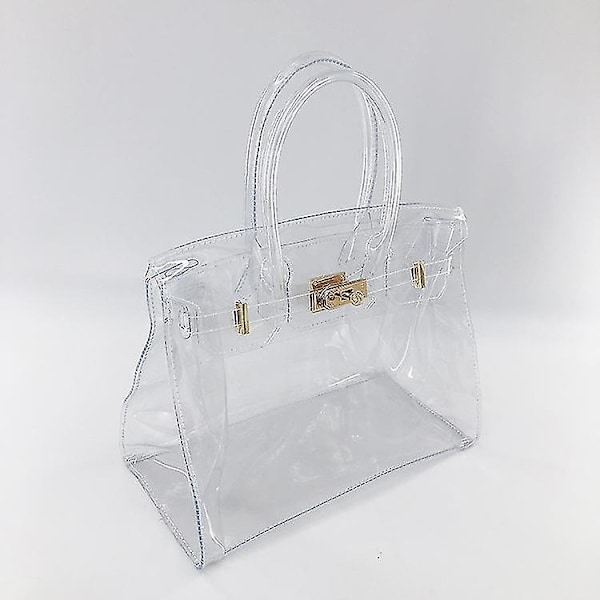 Mode Chiffon PVC Handväska Kvinnor Transparent Plastväska för Arbetsplatsen Vattentät Klar Handväska - Perfekt