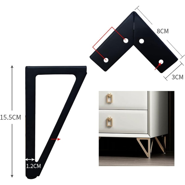 4-paknings møbelben, metall (15 cm, gull) - Perfet