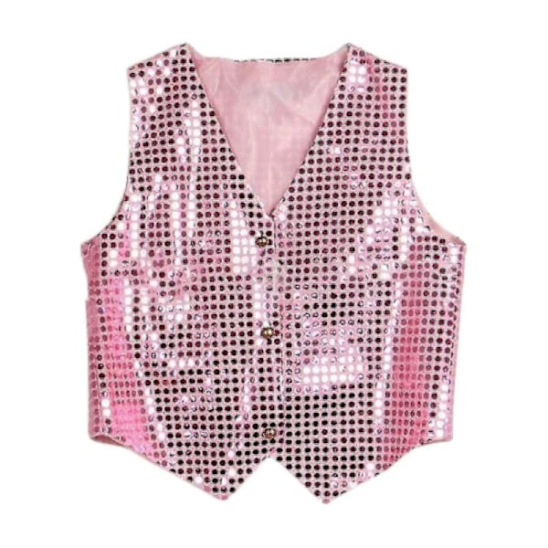Glitterväst för fest, unisex, färgglad, barn, ärmlös, paljettväst - perfekt Pink S