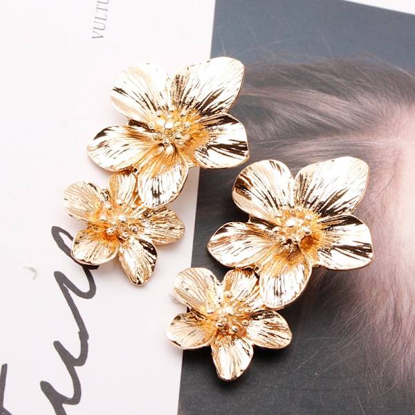 Vintage doble blomsterdråpeøreringer Dangle Party smykker - Perfet Gold
