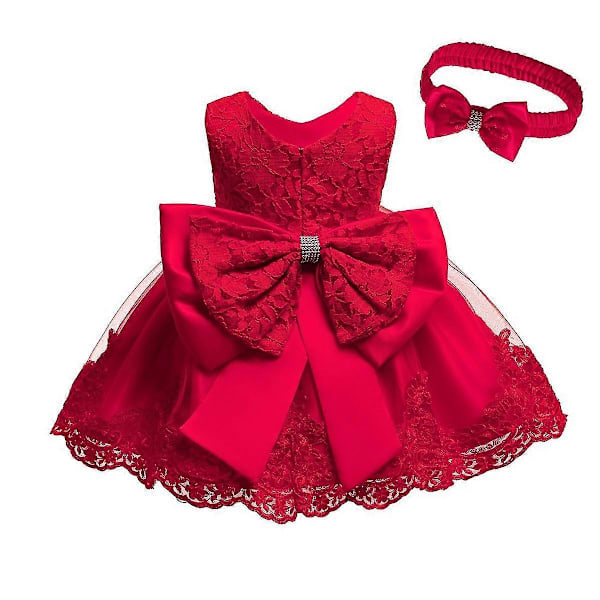 Barn Baby Flicka Fest Bowknot Tutu Klänning Festspel Bröllop Prinsessa Dop - Användbar - Perfekt Red 6-12 Months