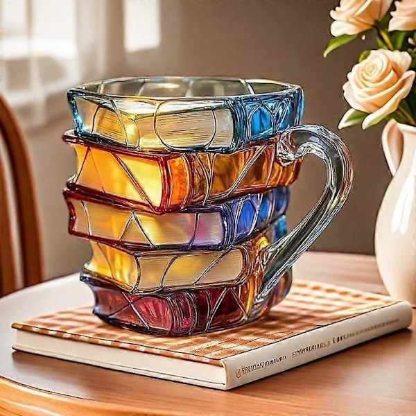 Malet Bog Krus, 2025 Nyt 3D Malet Glas Bog Krus til Varme Eller Kolde Bryg, Nyhed Bøger Stablet Formet Kaffekrus Gaver til Bogelskere Læsere-Perfekt 2PCS