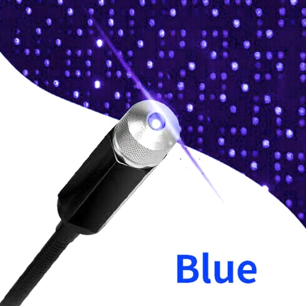 USB LED Bil Interiør Tak Stjerne Nattlys Lampe Projektor Dekor blue
