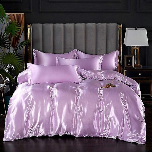 Minglan yksivärinen silkkijäljitelmävuodevaatesetti, korkealaatuinen satiininen vuodevaatesetti, jossa on pussilakana, tyynyliina ja neliosainen setti - Perfet Taro purple 200x230cm 4pcs