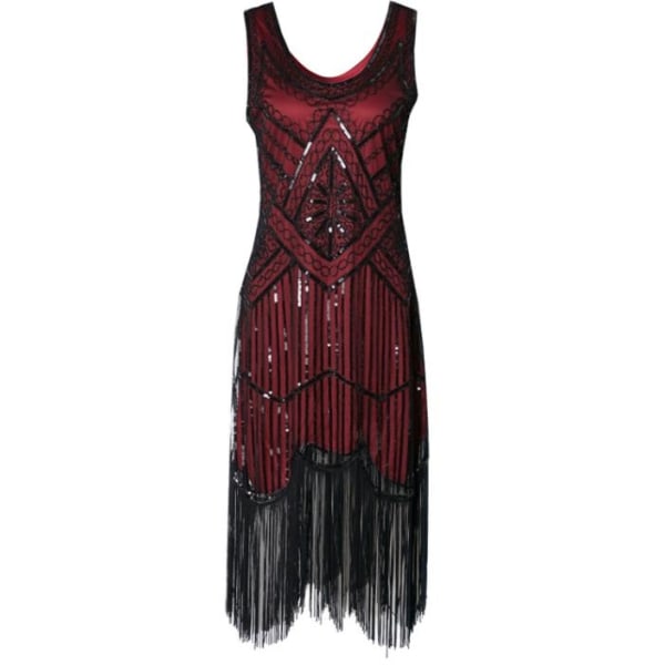 vintage med paljett från 1920-talet med bankettklänning med dubbade tofsar - Perfet Black red L