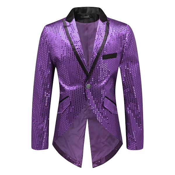 Sliktaa Herre Sequin Svalehalefrakke Jakke Fest Show Tux Kjole Frakke - Perfekt Purple XS
