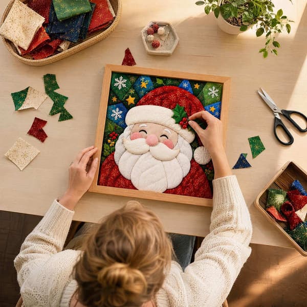 Kinusaiga Stofkunst-sæt | DIY 3D Jule-stofstemplingssæt til voksne Santa Claus