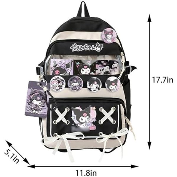 Anime Cinnamon Roll Ryggsäck med Pin Kawaii Ita Bag Svart College Skolväska Cool resväska för tonåringar Pojkar Skolsäsong Presenter-Svart- Perfet