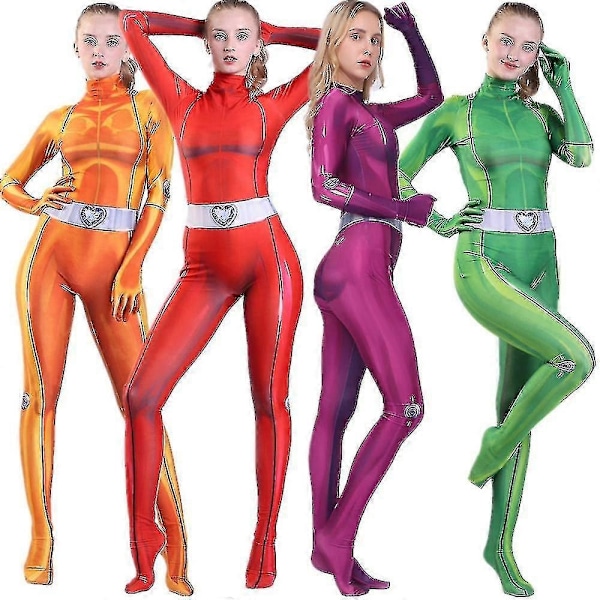 Totally Spies Clover Ewing Alexandra Cosplay Kostym för Vuxna och Barn - Bodysuit, Strumpbyxor, Halloween Zentai Strumpbyxor Set, Karneval - Perfekt Green XXXL*Adult