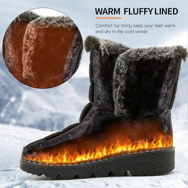 Damklassiska Snöskor Supervarma Pälsfodrade Vattentäta Vinterskor Utomhus Anti-Halk Damskor-Perfekt Black 42