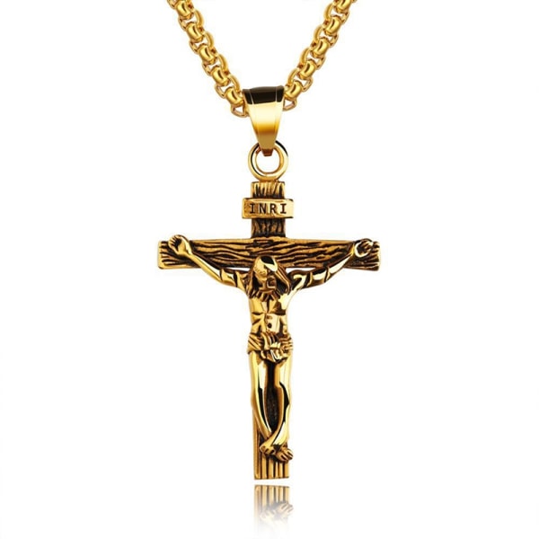 Menns sølv rustfritt stål Jesus Christ Crucifix Cross Pendant - Perfet Dark brown