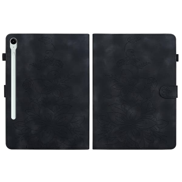 Preget skinnveske kompatibel med Samsung Galaxy Tab S9 / S9 FE - Perfekt Black