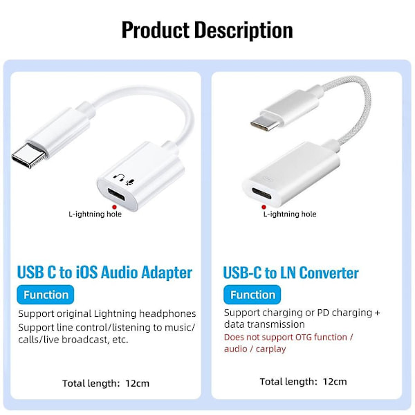 Fonken USB-C till Lightning-hörlursadapterkabel Typ C till Lightning-laddningskonverterare Datakabel för iPhone 15 iPad Pro Samsung - Perfekt C to L Audio Adapter