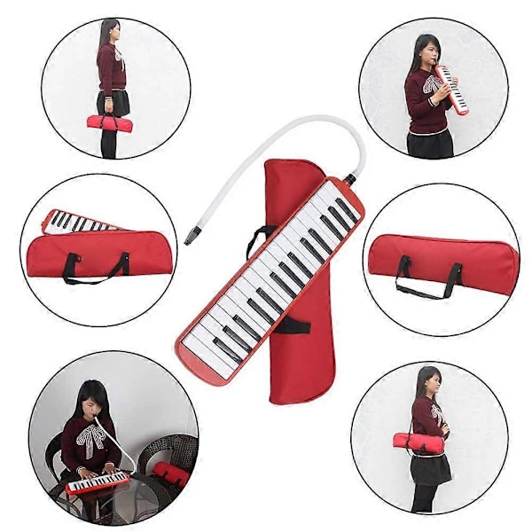 32 Tangenter Melodica Instrument, Sopran Melodica Luft Piano Keyboard Pianica med 1 Blød Lang Slange, 1 Kort Mundstykke og Bæretaske - Perfekt Green