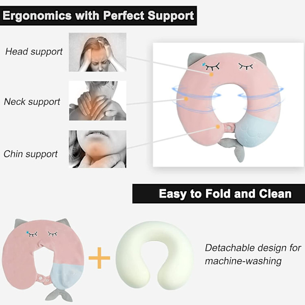 Resekudde - Mjuk nackkudde med memory foam för vuxna, barn, barn (rosa) - Perfet