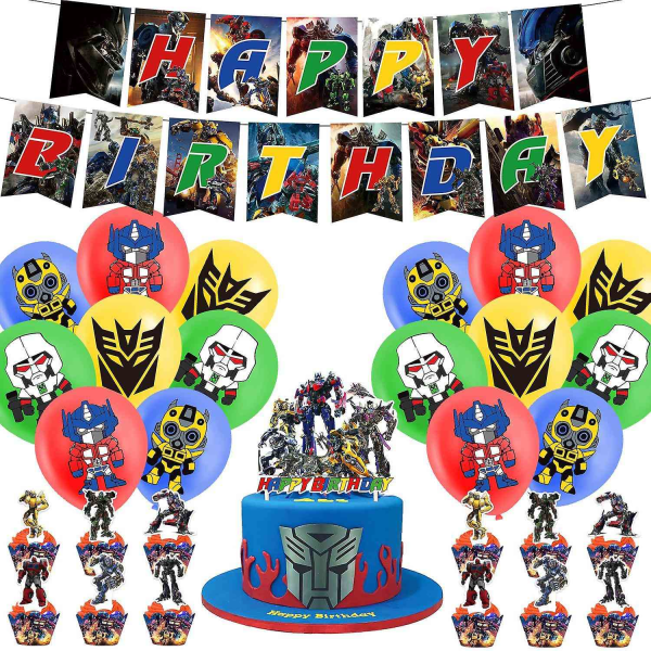 Transformers Tema Födelsedagsfestdekorationer Transformers Dragflikar Tårta Insatser Ballonger Spiralberlocker - Perfet Set A