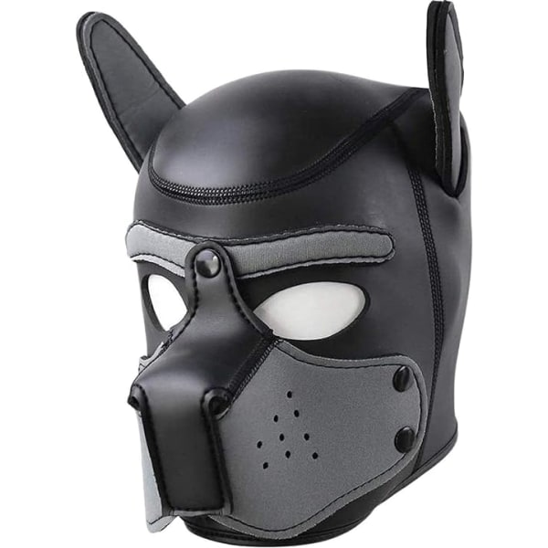 Dog mask, mjuk latex Pet Play Dog mask valp mask svart läder D - Perfet