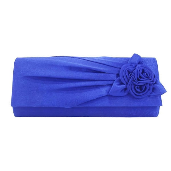 Satin Clutch Väska för Dam med Ros - Kväll, Bröllop, Fest, Bal, Brudhandväska - Perfekt Blue