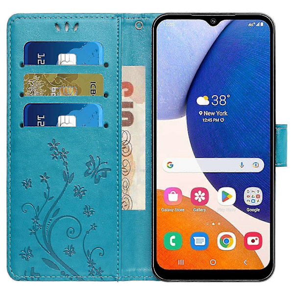 Kompatibel med Samsung Galaxy A55 5G Sommerfugl Læder Etui Telefon Cover med Stand Wallet-Perfet Blue