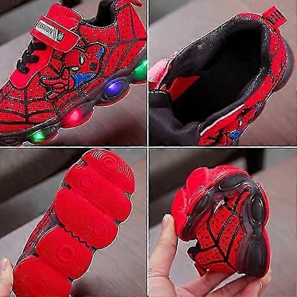 Barn Sportskor Spiderman Lysande Sneakers Barn LED Självlysande Skor för Pojkar - Perfekt Red 30