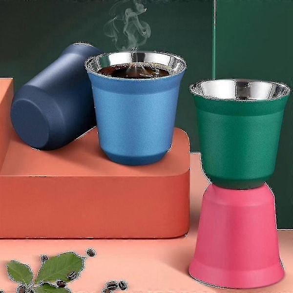 Ny 80ml Dubbelväggig Rostfritt Stål Espresso Kaffekopp Isolerad Kopp för Nespresso Pixie Kaffekopp Kapselform Kaffekopp - Perfekt Pinkish Grey