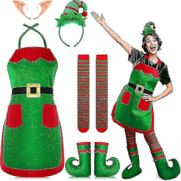 Jultomtenissdräkt Unisex Vuxen Förklädesset Julfestival Randig Tomtenissehjälpare Rollspel Set - Perfekt A