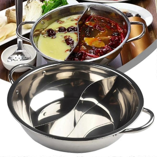 Dobbel dobbel-hotpot-koker i rustfritt stål, gasskomfyr kompatibel, gryte, hjemmekjøkkenkoker, lagergryte, 32 cm - Perfekt