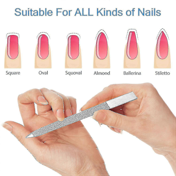 Diamanter Nagelfilsset i Rostfritt Stål Dubbelsidig Nagelfil Metall Safir Buffert Fil Nagelfil Nagelkonst Fil Naturlig Nagelsandbräda Lämplig - Perfekt
