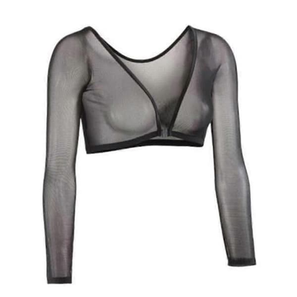 Sömlös Armformare Kort Croppad Navel Mesh Kofta Plus Size Armformare-Perfet Black M