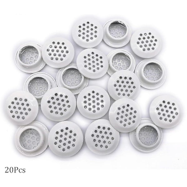 20 stk. ventilationsriste 25 mm cirkulær udhængsventilationsrist rustfrit stål rund ventilationsrist med mesh-hul til køkken badeværelse skab garderobe (hvid) - Perfet