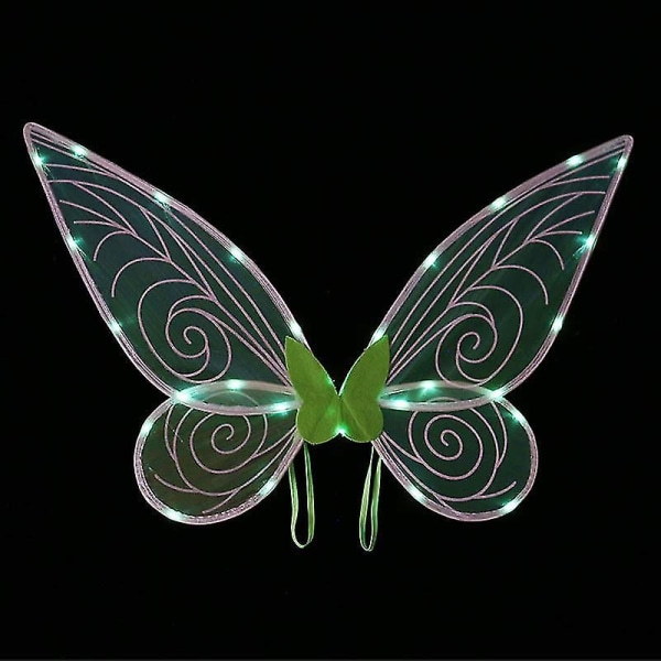 Fairy Wings til piger Voksne Light Up Sommerfuglevinger Led Fairy Wings til børn Kvinder Halloween Cosplay - Perfet Green