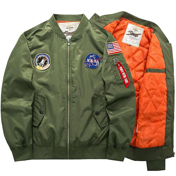 Miesten Flight Jacket Nasa Urheilutakki Ma1 Lentäjä Bomber Takki Sotilastakki Varsity Moottoripyörätakki - Täydellinen Army Green 3XL