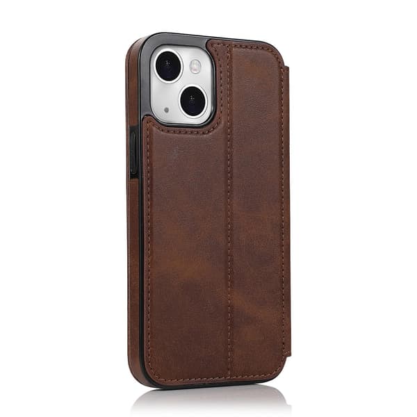 Kompatibel med iPhone 13 Mini Etui Læder Wallet Flip Telefon Etui - Perfekt Brown