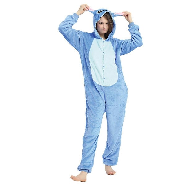 Stich Onesie Pyjamas för Vuxna Anime Stitch Angel Söt Kostym Jumpsuit Onesies Hooded Sovkläder Halloween Cosplay för Män Kvinnor-Perfet Blue Onesie L suits 157-165cm